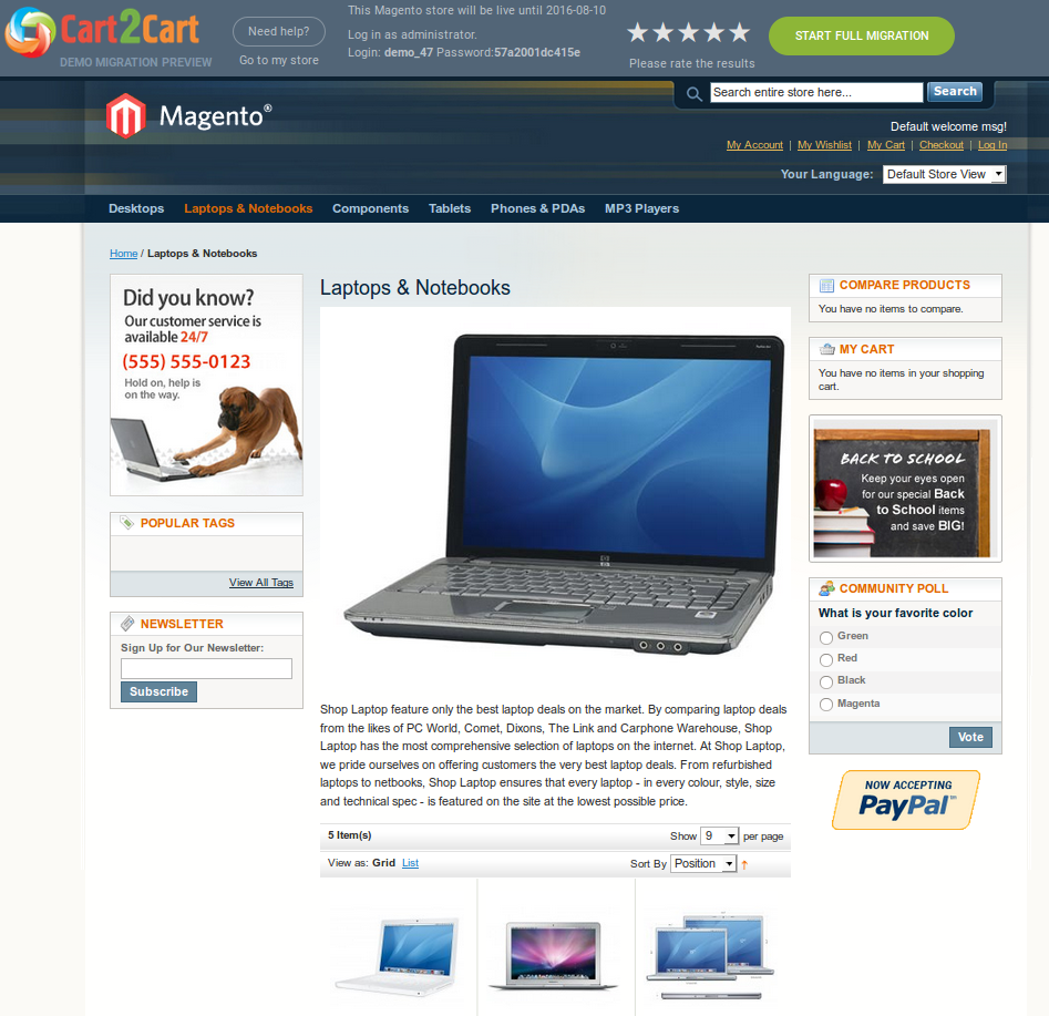 Cart2Cart migration preview test store