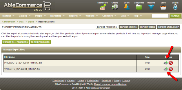 Exporting Products and Variants from AbleCommerce
