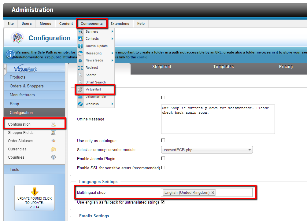 VirtueMart Data Migration: Language Configuration in VirtueMart
